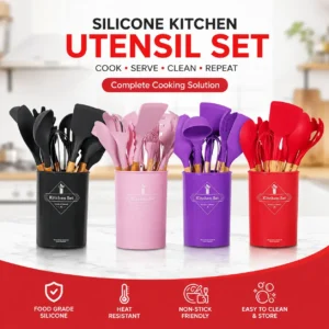 12-piece silicone kitchen utensil set features